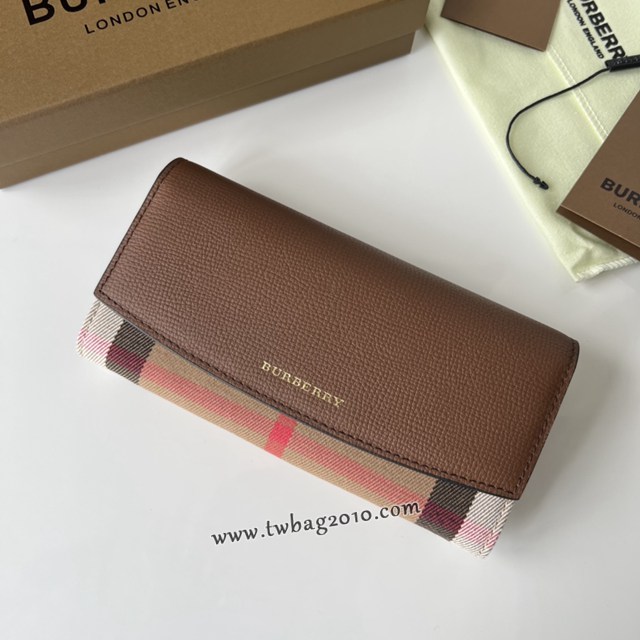 Burberry專門店新款格紋長錢包 巴寶莉小牛皮翻蓋女士錢包 yxb1405